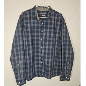Van Heusen Never Tuck Slim Fit Dress Shirt Men's Size 17-17.5 Blue Plaid Collar
